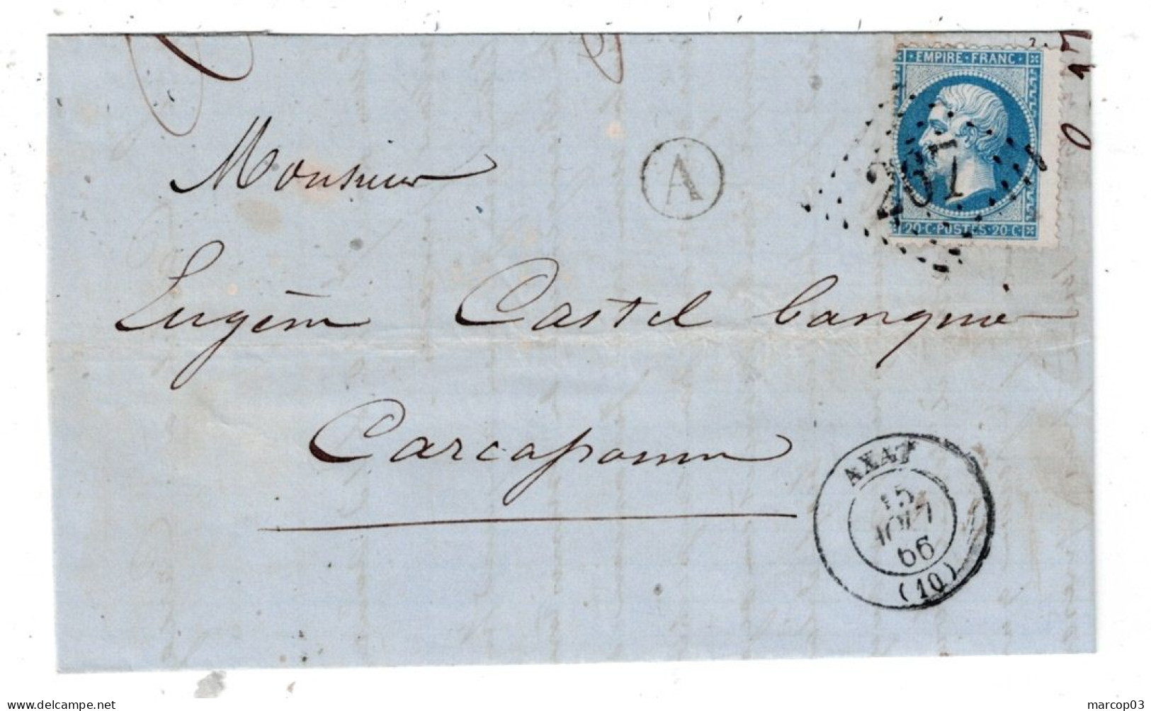 11 AUDE AXAT LAC TAD Type 15 Du 15/08/1866 GC 267 Sur N°22 TTB - 1849-1876: Klassik