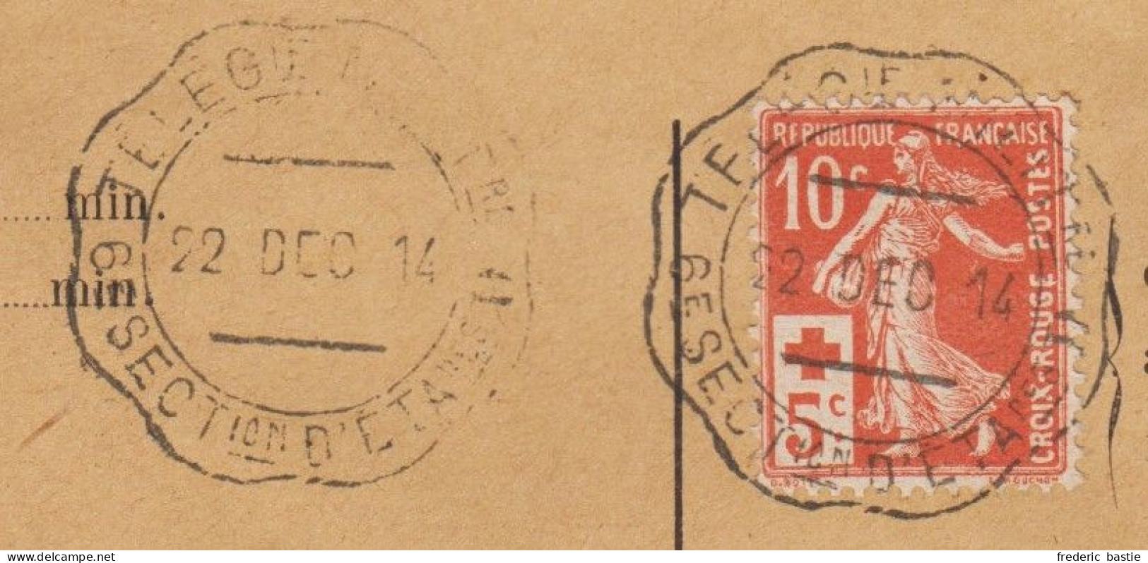 Cachet TELEGie MILITre  6e SECTion D' ETApes  Sur Semeuse Croix Rouge - 1877-1920: Periodo Semi Moderno