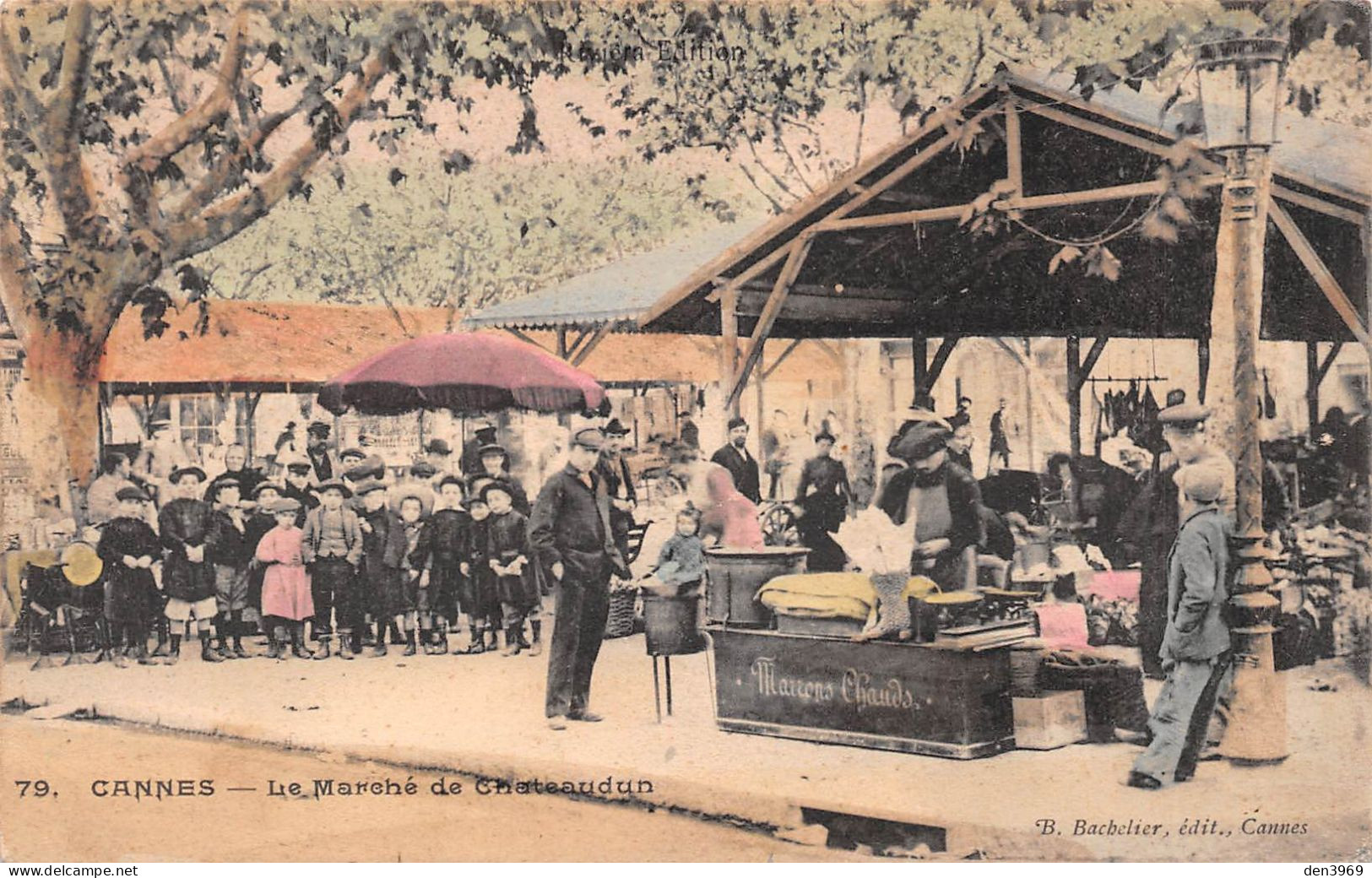 CANNES (Alpes-Maritimes) - Le Marché De Chateaudun - Vendeur De Marrons Chauds - Couleurs (RARE) - Voyagé 1907 (2 Scans) - Cannes