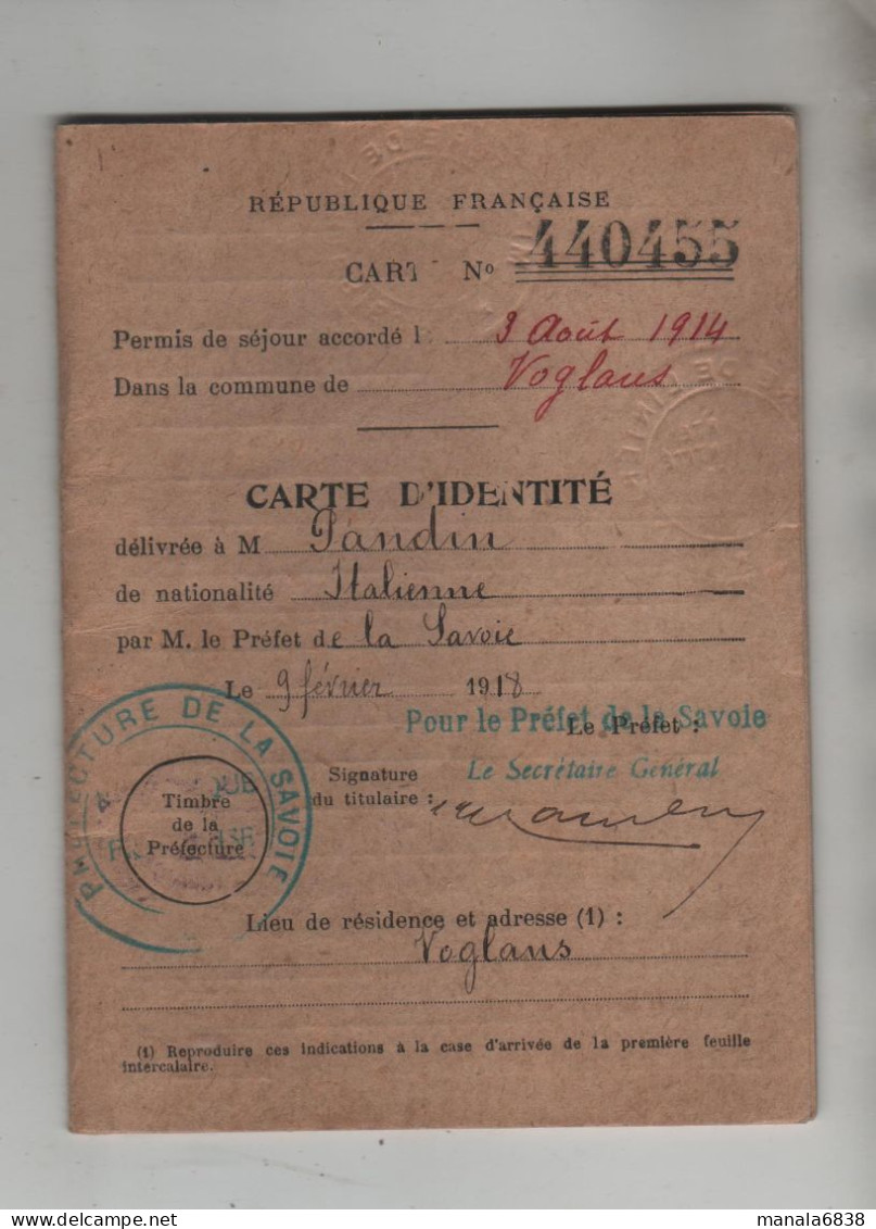 Carte D'identité Voglans Pandin Dozolina Barbera - Non Classés