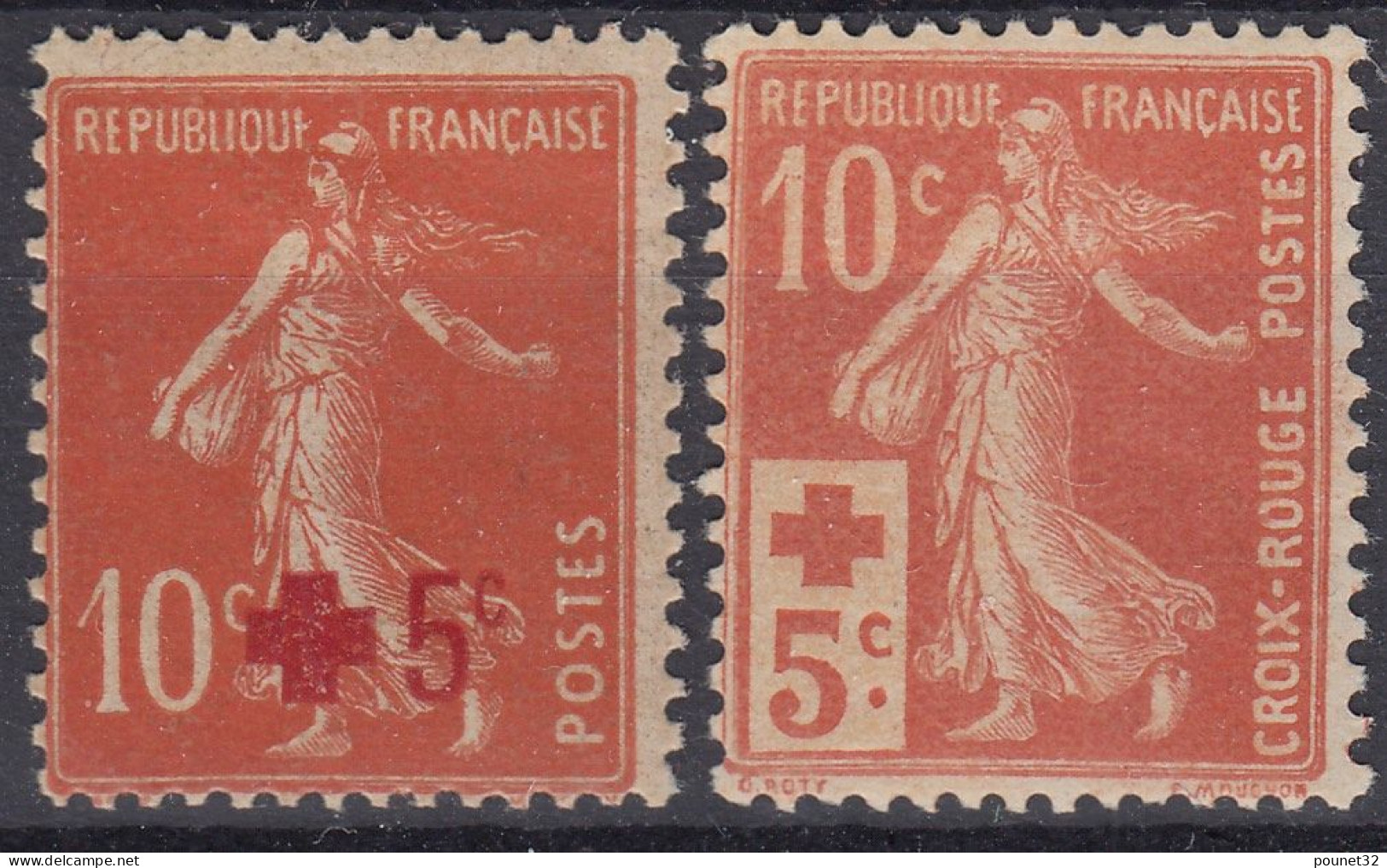 TIMBRE FRANCE SEMEUSE CROIX ROUGE N° 146/147 NEUFS * GOMME TRACE DE CHARNIERE - 1906-38 Sower - Cameo