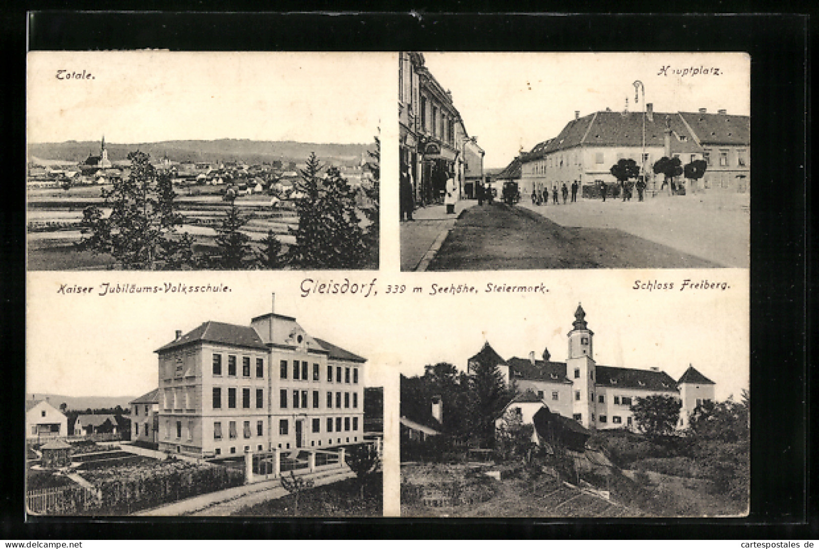 AK Gleisdorf, Totale, Hauptplatz, Kaiser Jubiläums-Volksschule, Schloss Freiberg  - Other & Unclassified