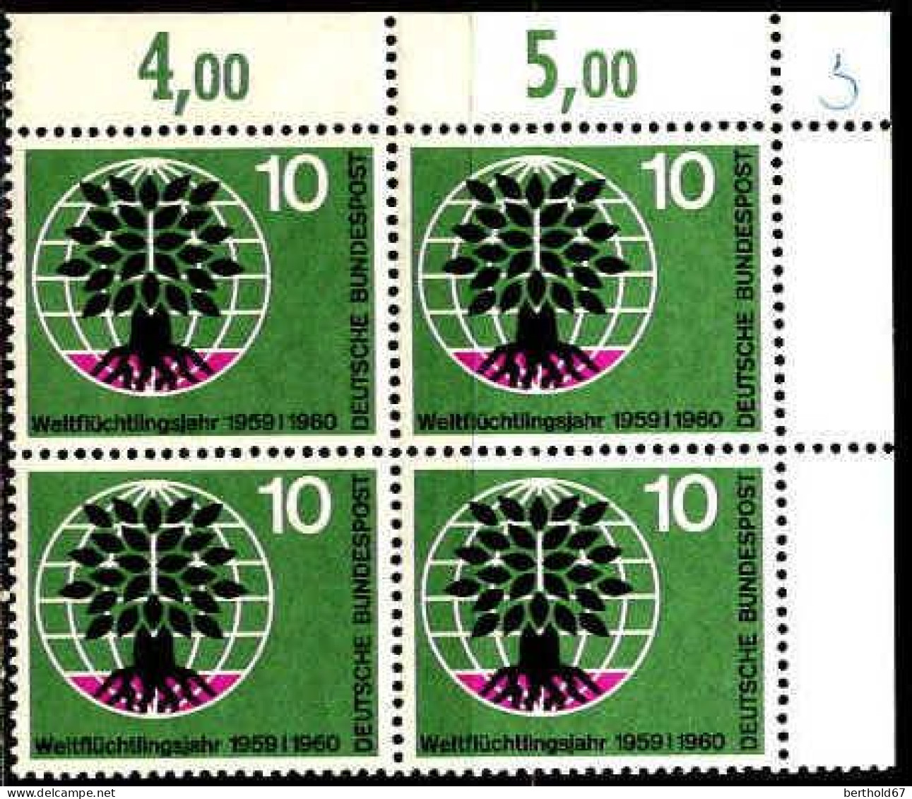 RFA Poste N** Yv: 199 Mi:326 Weltflüchtlingsjahr Bloc De 4 CdF - Unused Stamps