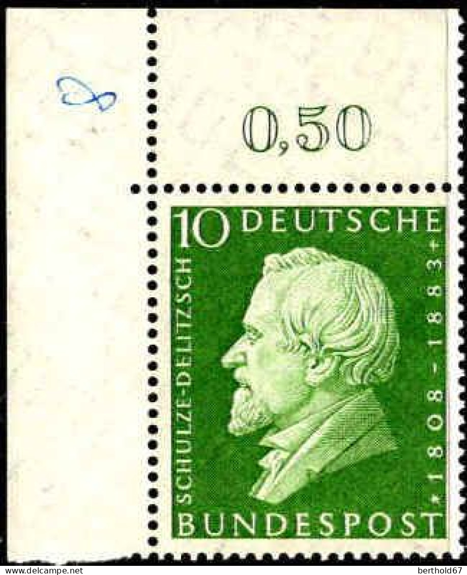 RFA Poste N** Yv: 167 Mi:293 Hermann Schulze Delitzsch Juriste Allemand Coin D.feuille - Unused Stamps