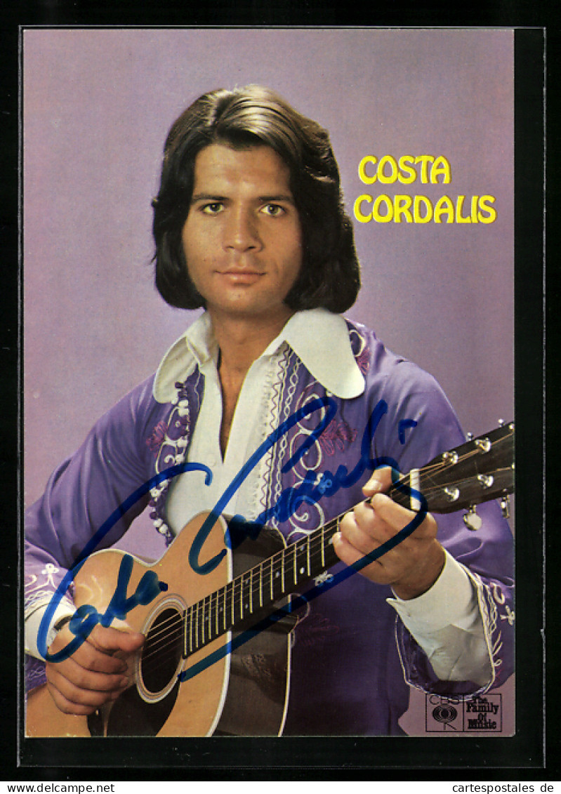 AK Musiker Costa Cordalis Mit Gitarre, Autograph  - Musik Und Musikanten