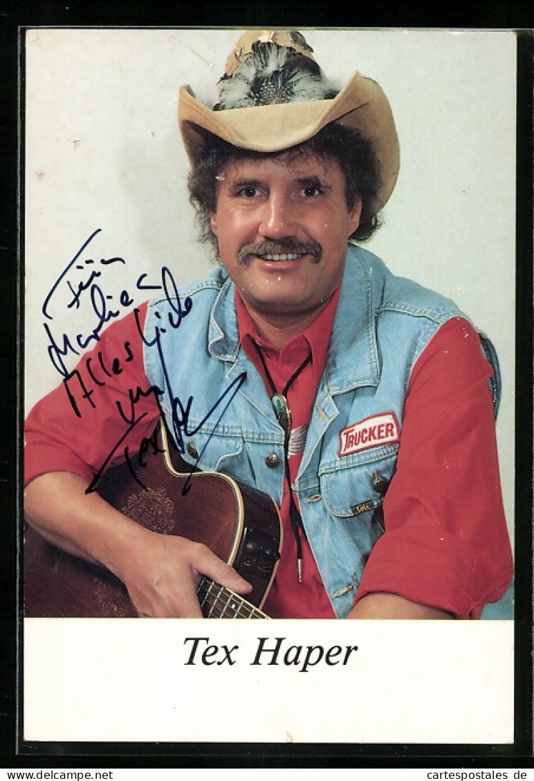 AK Musiker Tex Haper Mit Gitarre, Autograph  - Music And Musicians