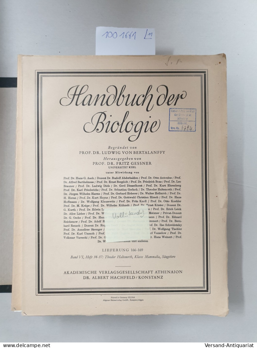 Handbuch Der Biologie : Band VI/3 : Die Stämme Des Tierreichs III :  Heft 34-70 - Other & Unclassified