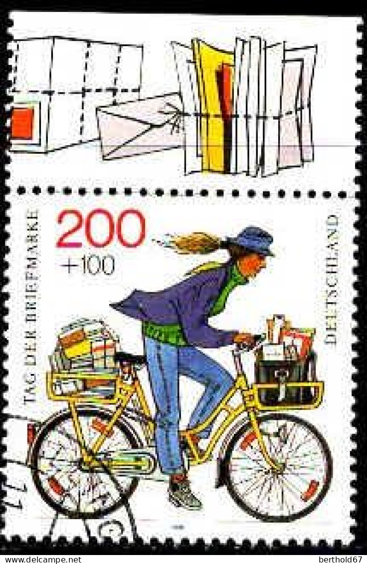 RFA Poste Obl Yv:1646 Mi:1814 Tag Der Briefmarke Factrice En Vélo Bord De Feuille (Beau Cachet Rond) - Oblitérés