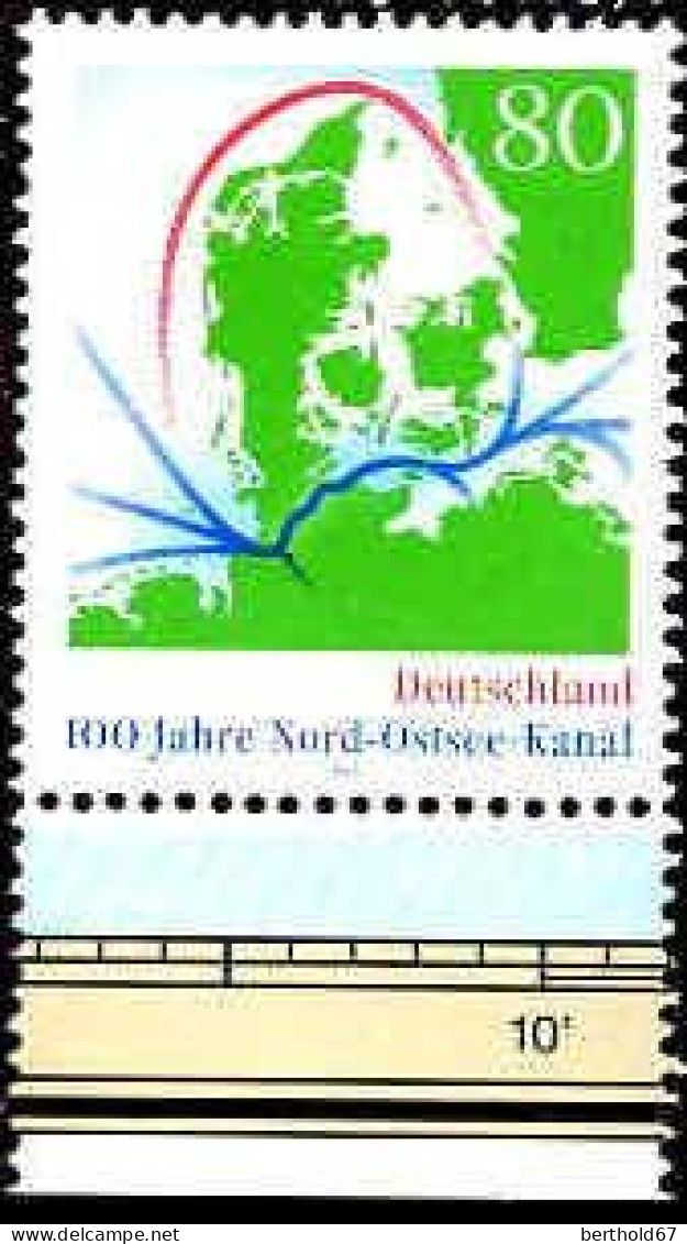 RFA Poste N** Yv:1634 Mi:1802 100.Jahre Nord-Ostsee-Kanal Bord De Feuille - Unused Stamps