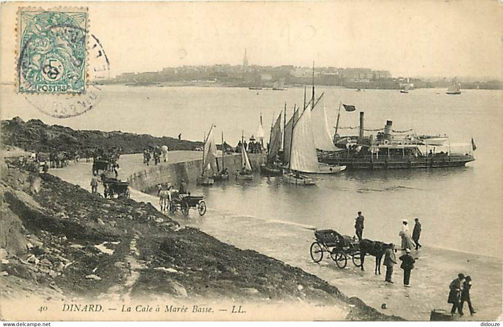 35 - Dinard - La Cale à Marée Basse - Animée - Bateaux - Attelages De Chevaux - Oblitération Ronde De 1907 - CPA - Voir  - Dinard