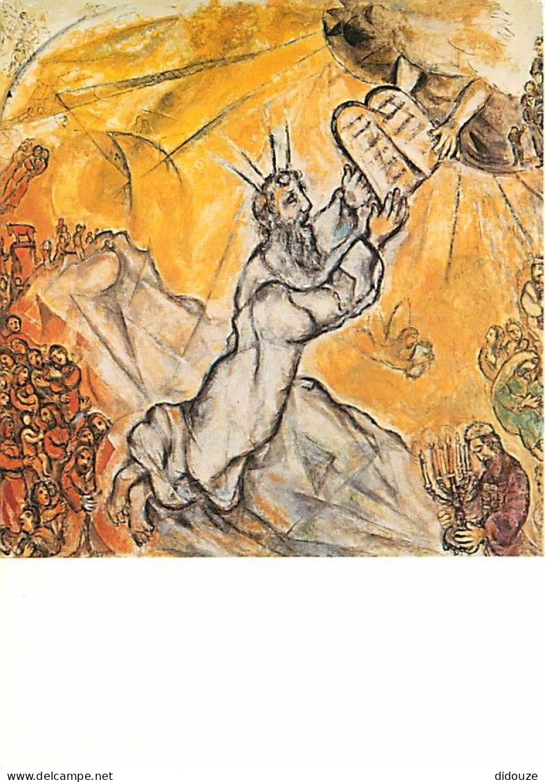 Art - Peinture Religieuse - Marc Chagall - Message Biblique - 12 - Moïse Recevant Les Tables De La Loi - Musée National  - Paintings, Stained Glasses & Statues