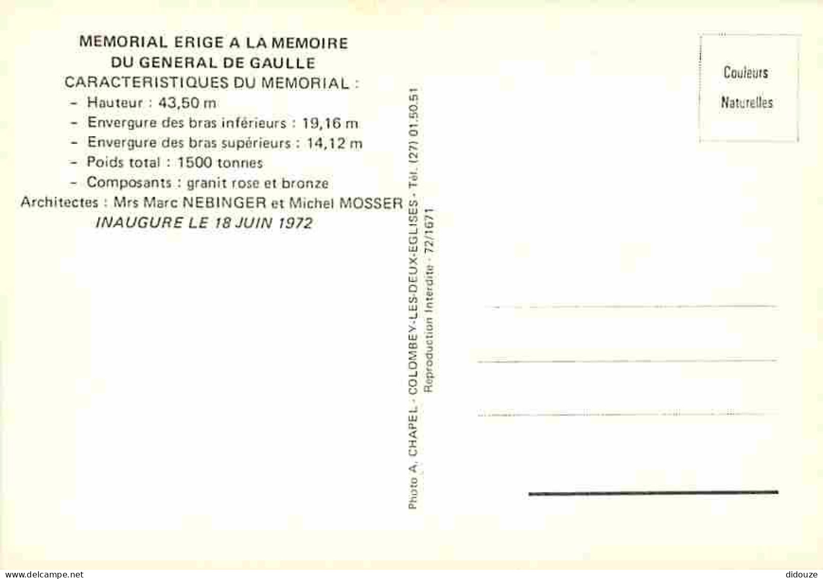 52 - Colombey Les Deux Eglises - Mémorial Du Général De Gaulle - Croix De Lorraine - Carte Neuve - CPM - Voir Scans Rect - Colombey Les Deux Eglises