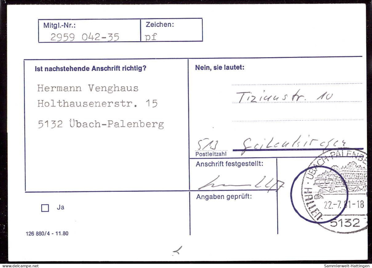 604270 | Seltene Anschriftenprüfung Der Hamburg - Mannheimer Versicherung, Sonne, Energie  | Aachen (W - 5100), -, - - Lettres & Documents