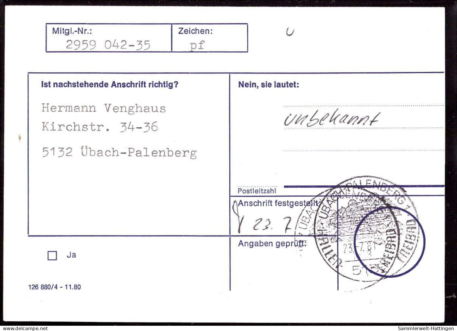 604269 | Seltene Anschriftenprüfung Der Hamburg - Mannheimer Versicherung, Sonne, Energie  | Aachen (W - 5100), -, - - Lettres & Documents