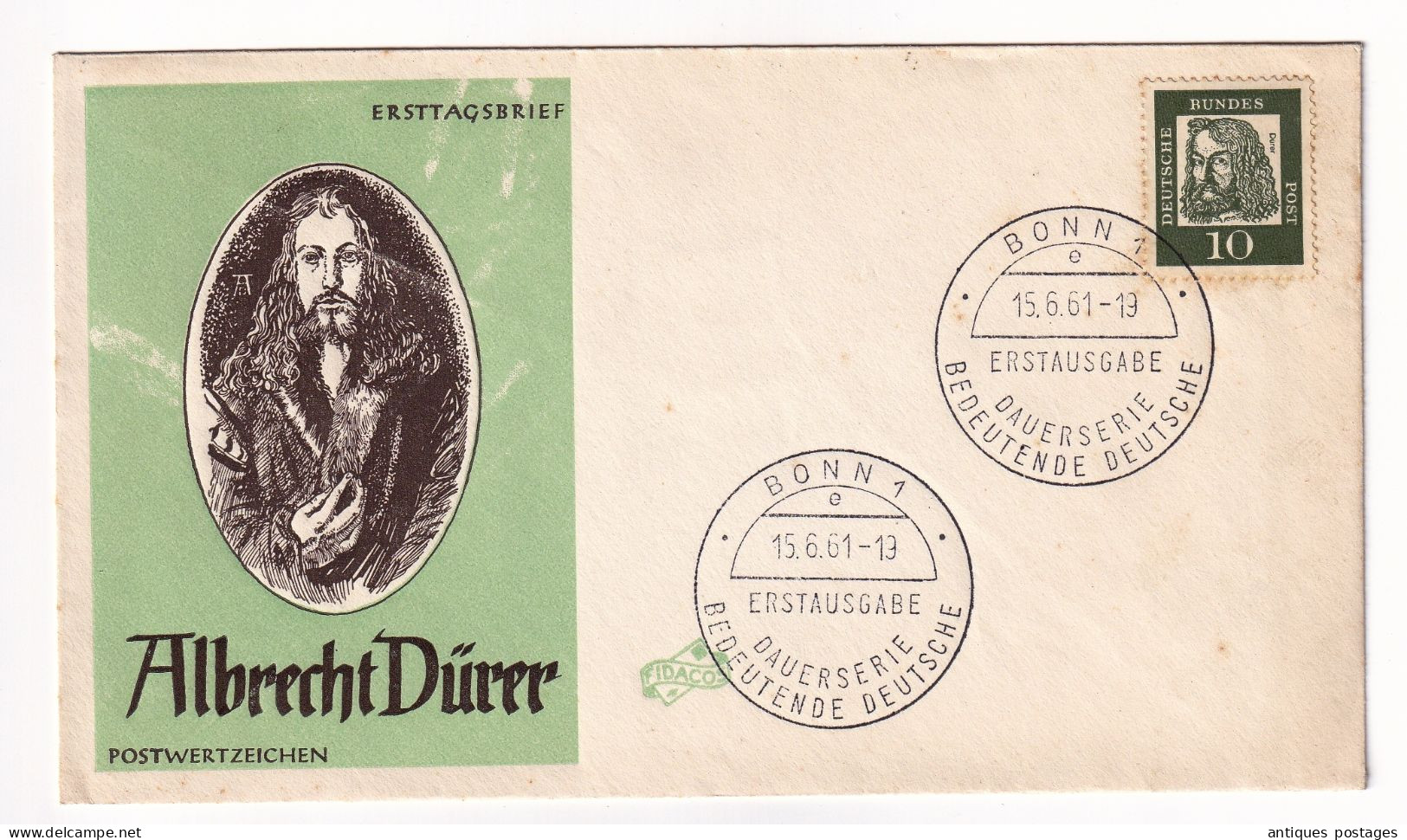 FDC 1961 Albrecht Dürer Bonn Deutschland Ersttagsbrief - 1961-1970