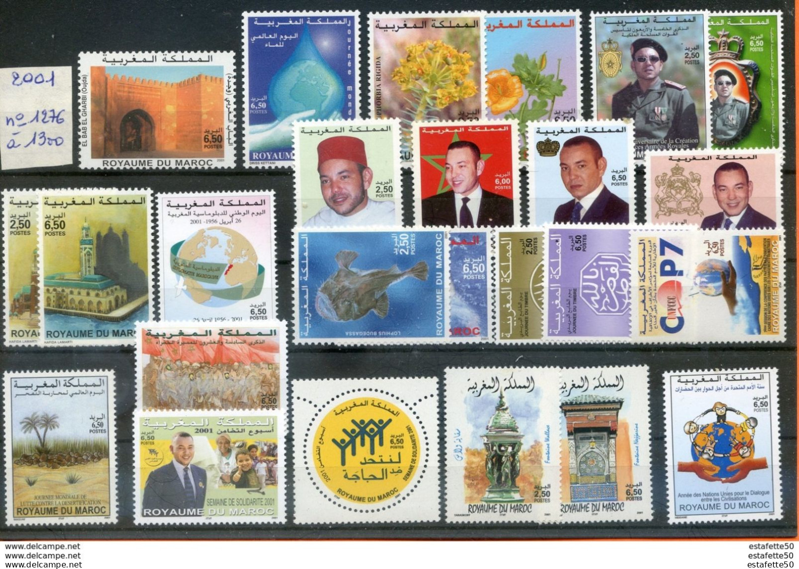 Maroc,2001 Année Complète;YTn°1276 à 1300; NEUFS** ; MNH,Morocco,Marruecos - Maroc (1956-...)