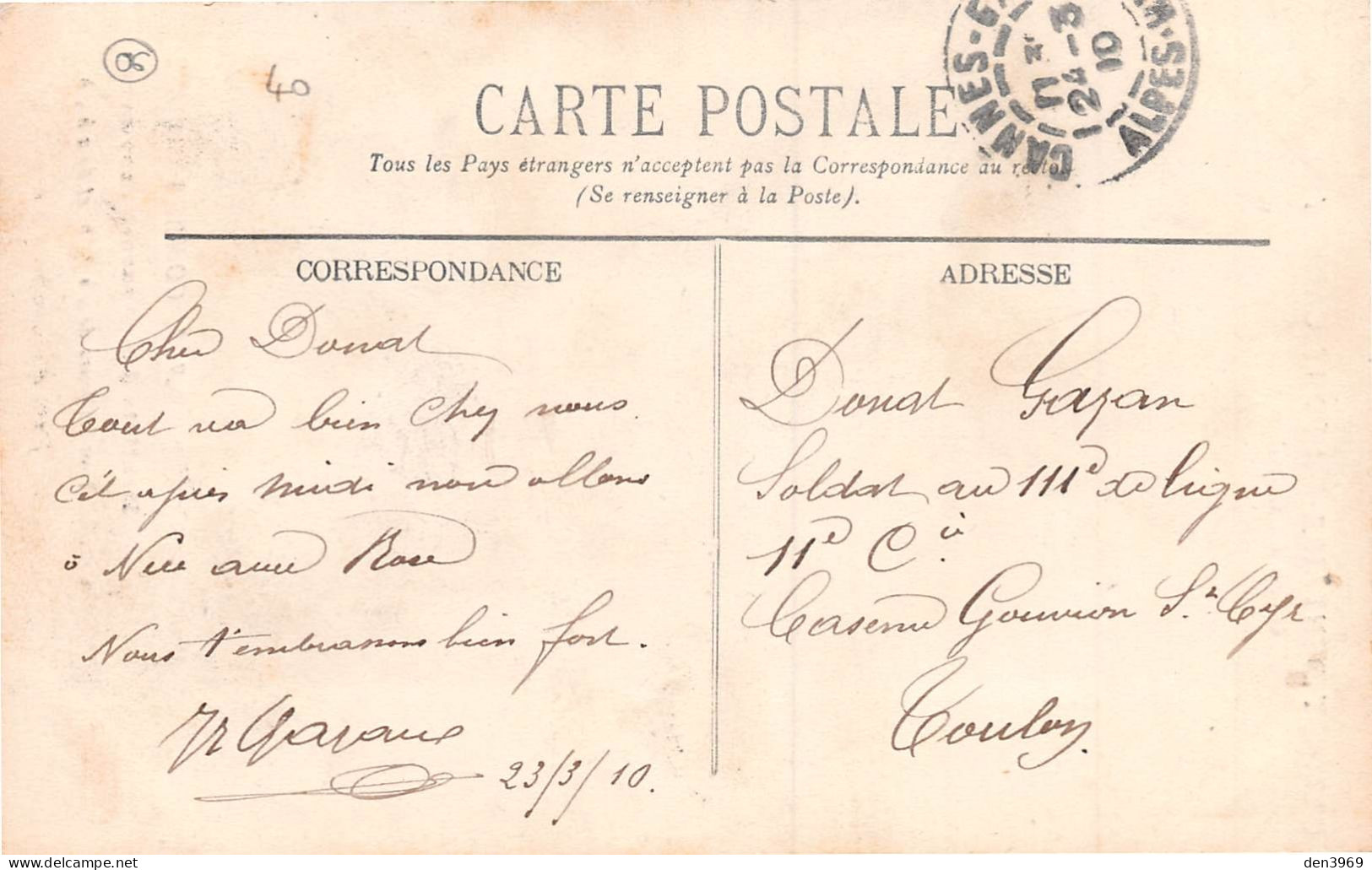 Gare De CANNES (Alpes-Maritimes) - Cabinet Dentaire Du Pont Carnot, A. L. Combes Dentiste - Voyagé 1910 (2 Scans) - Cannes