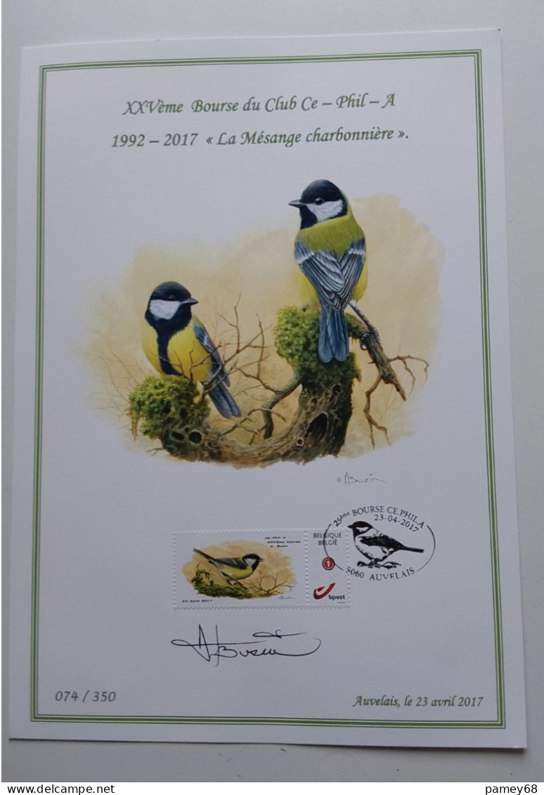 Souvenir Oiseaux André Buzin 23.04.2017 Duostamp Mésange 074 De 350 Avec Signature Mr. Buzin. - 1985-.. Oiseaux (Buzin)