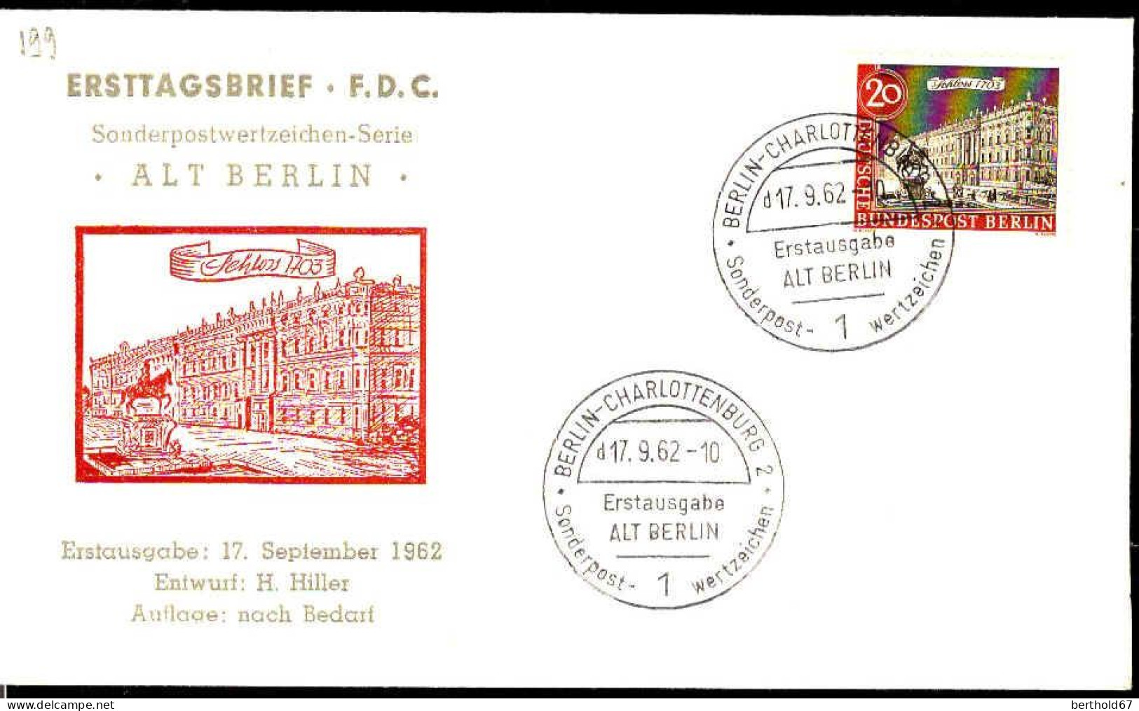 Berlin Poste Obl Yv:199 Mi:221 Schloss 1703 (TB Cachet à Date) Fdc Berlin 17-9-62 - 1948-1970