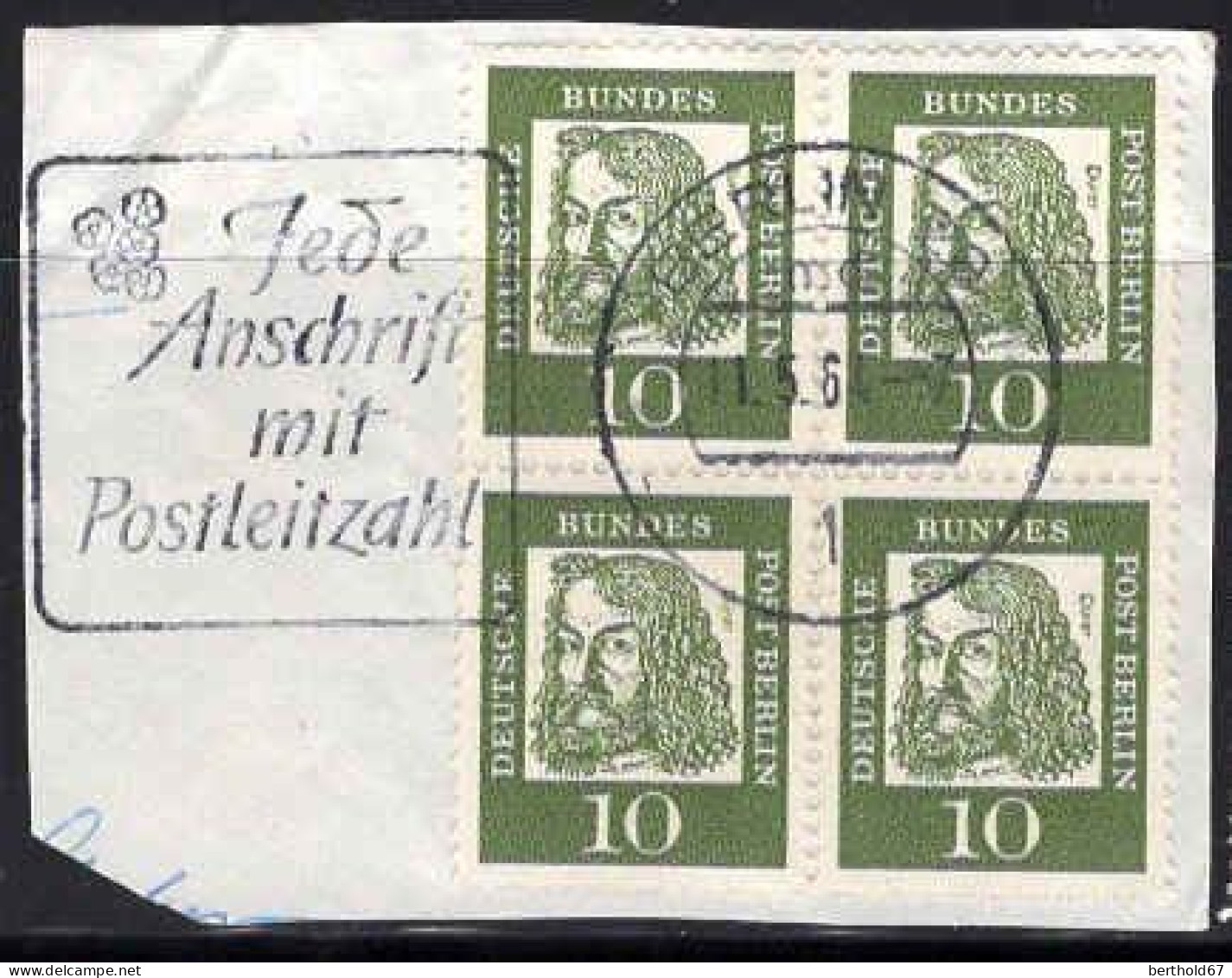Berlin Poste Obl Yv:181 Mi:202 Albrecht Dürer Peintre Bloc De 4 Sur Fragment (TB Cachet Rond) - Used Stamps