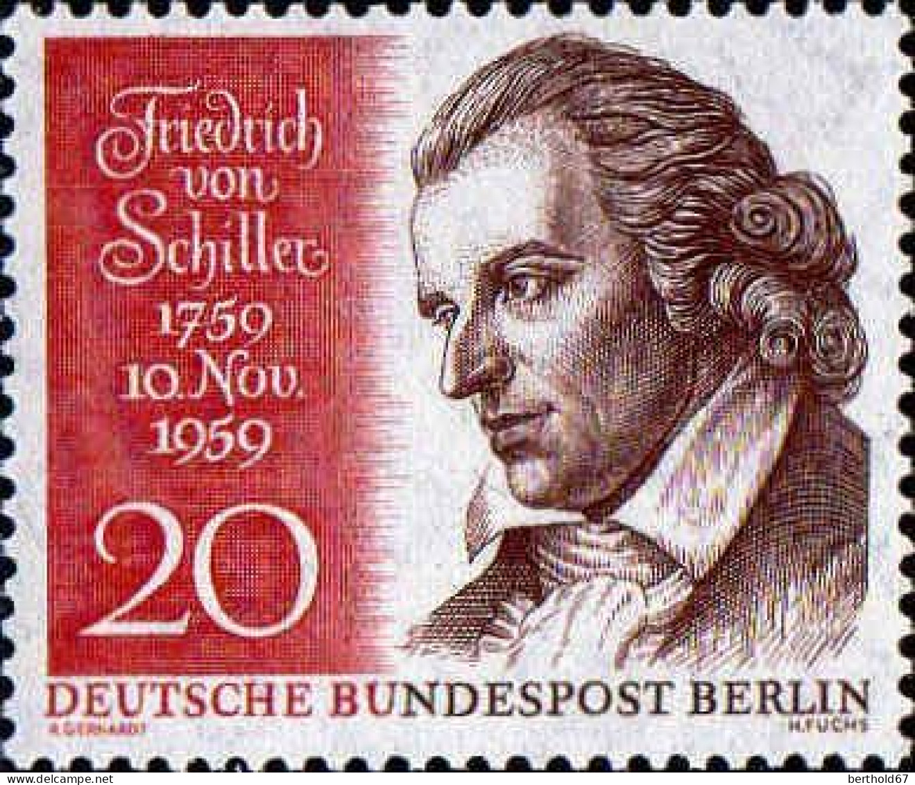 Berlin Poste N** Yv:169 Mi:190 Friedrich Von Schiller Poète - Unused Stamps