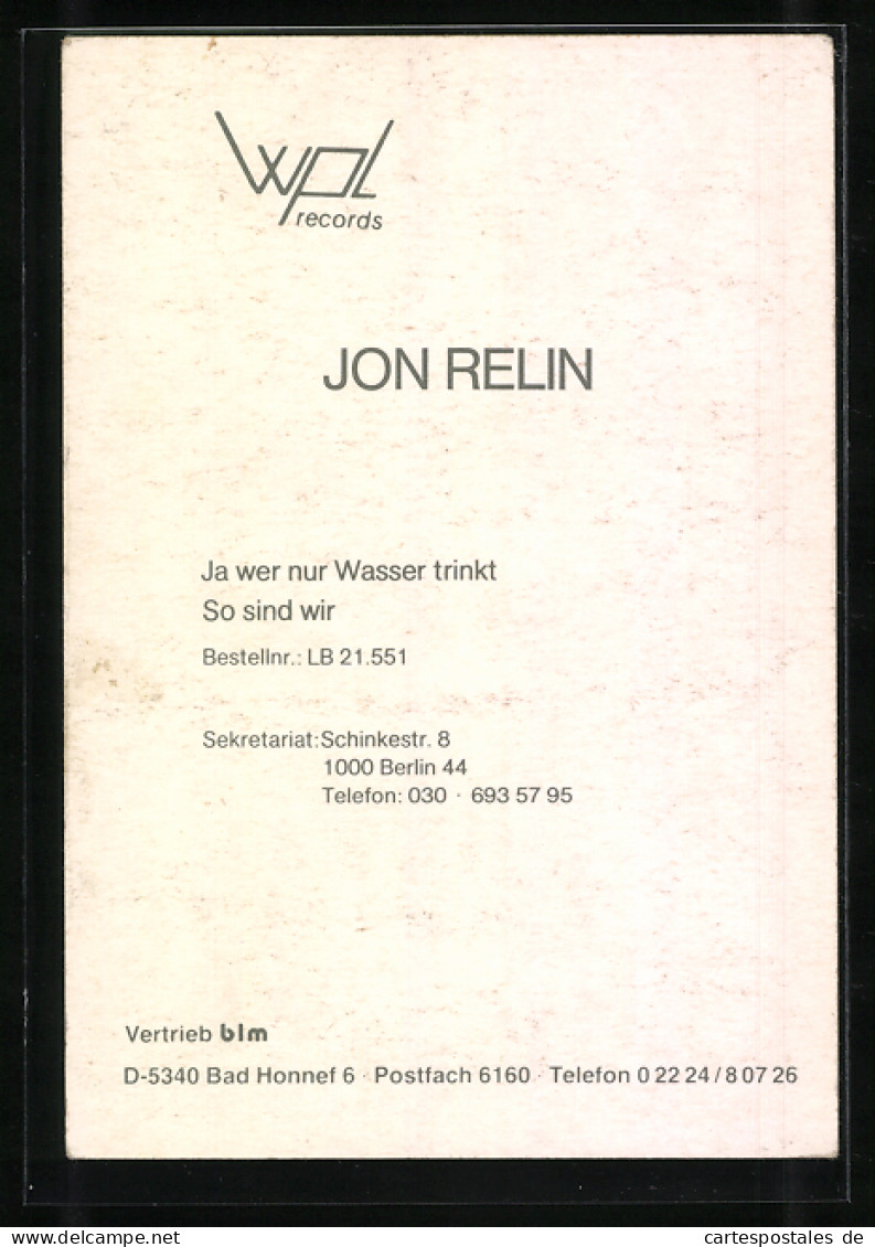 AK Musiker Jon Relin Im Blauen Anzug, Autograph  - Musik Und Musikanten