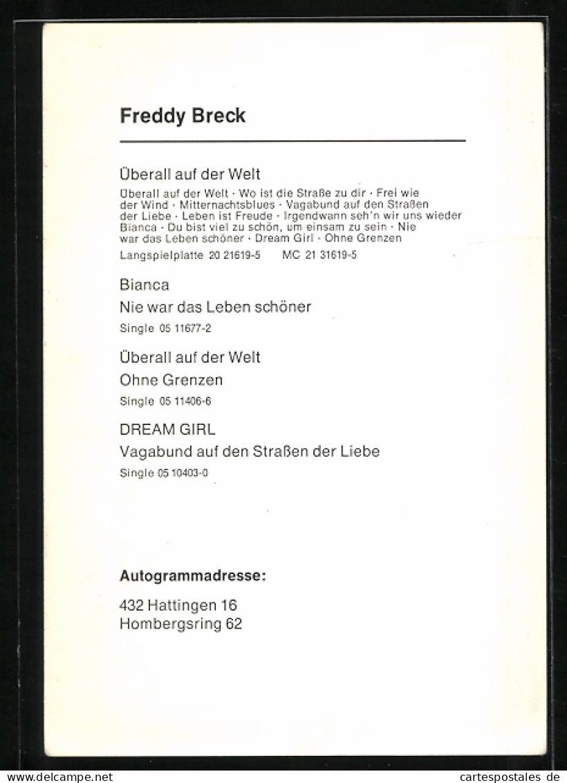 AK Musiker Freddy Breck Im Lila Anzug, Autograph  - Musik Und Musikanten