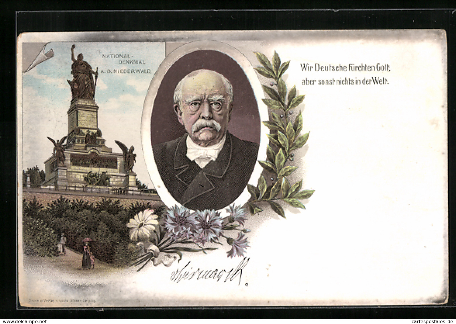 Lithographie Bismarck, Nationaldenkmal A. D. Niederwald  - Historische Persönlichkeiten