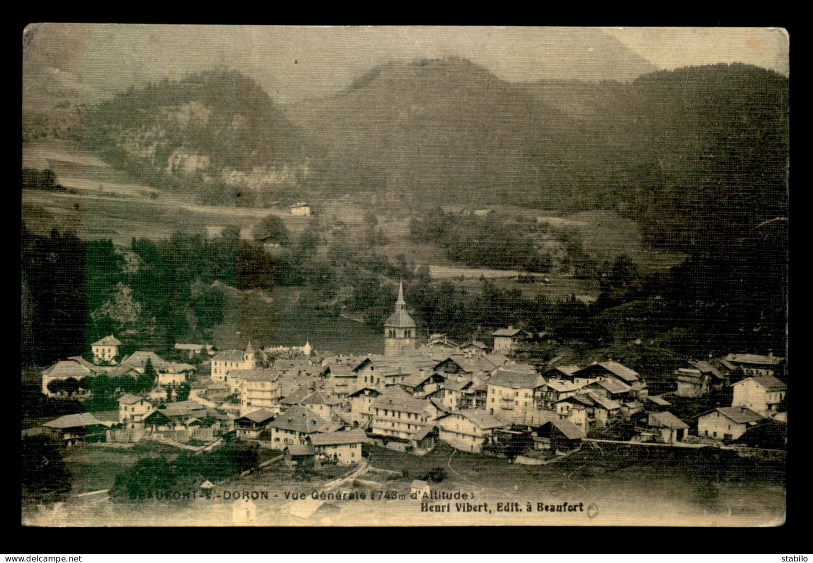 73 - BEAUFORT-SUR-DORON - VUE GENERALE - CARTE ANCIENNE TOILEE ET COLORISEE - Beaufort