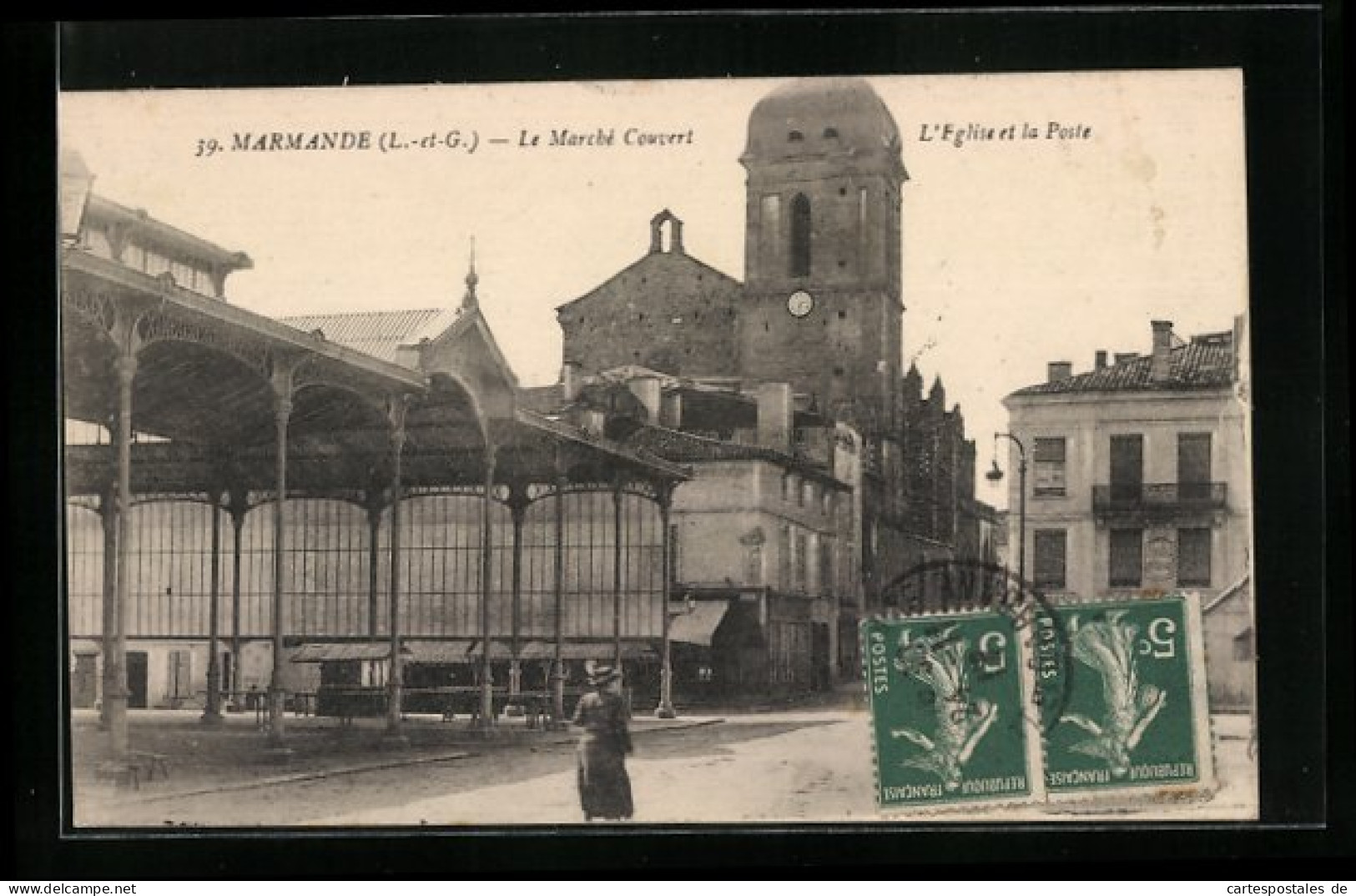 CPA Marmande, Le Marché Couvert, L`Eglise Et La Poste  - Marmande