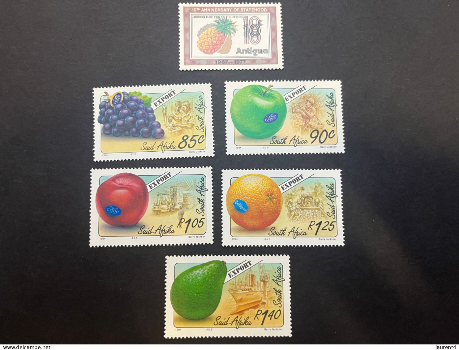 16-5-2024 (stamp) South Africa - 5 Mint Fruits Stamps (+ 1 From Antigua) - Ungebraucht