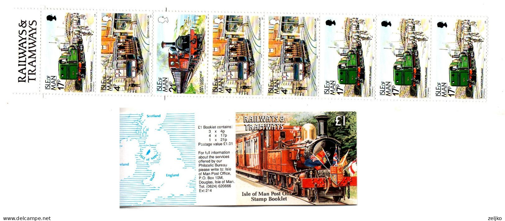 Isle Of Man, MNH, Booklet, Michel 360 III, 457, 458, H-Blatt 25, Railways - Man (Insel)