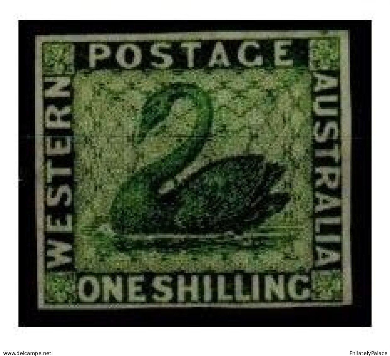 WESTERN AUSTRALIA - 1864 1/- IMPERFORATE PLATE PROOF In Green, SWAN,Bird,Crown CC (**) RARE - Neufs