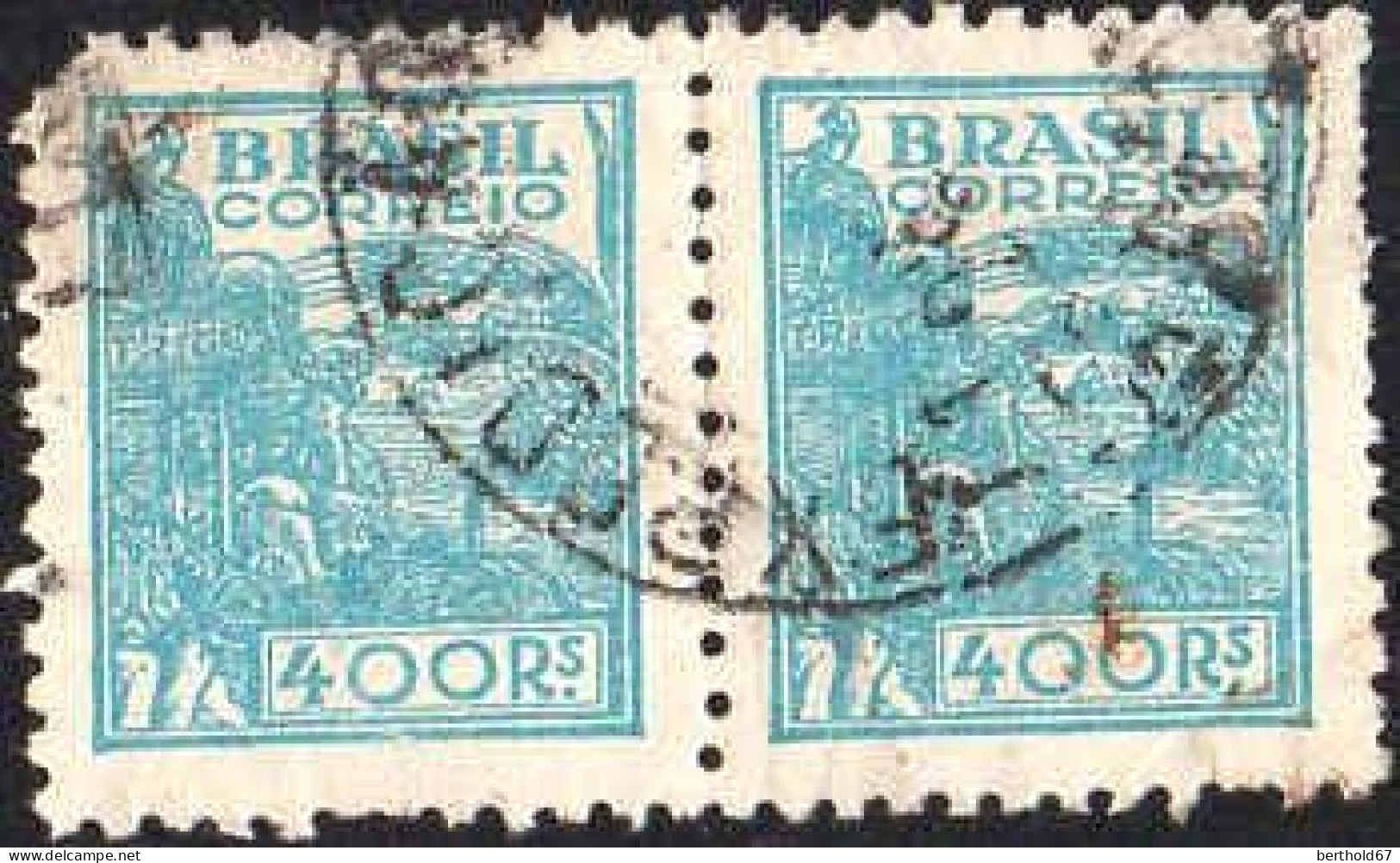 Brésil Poste Obl Yv: 386 Mi:614yI Agriculture (TB Cachet Rond) Dents Courtes Paire - Used Stamps