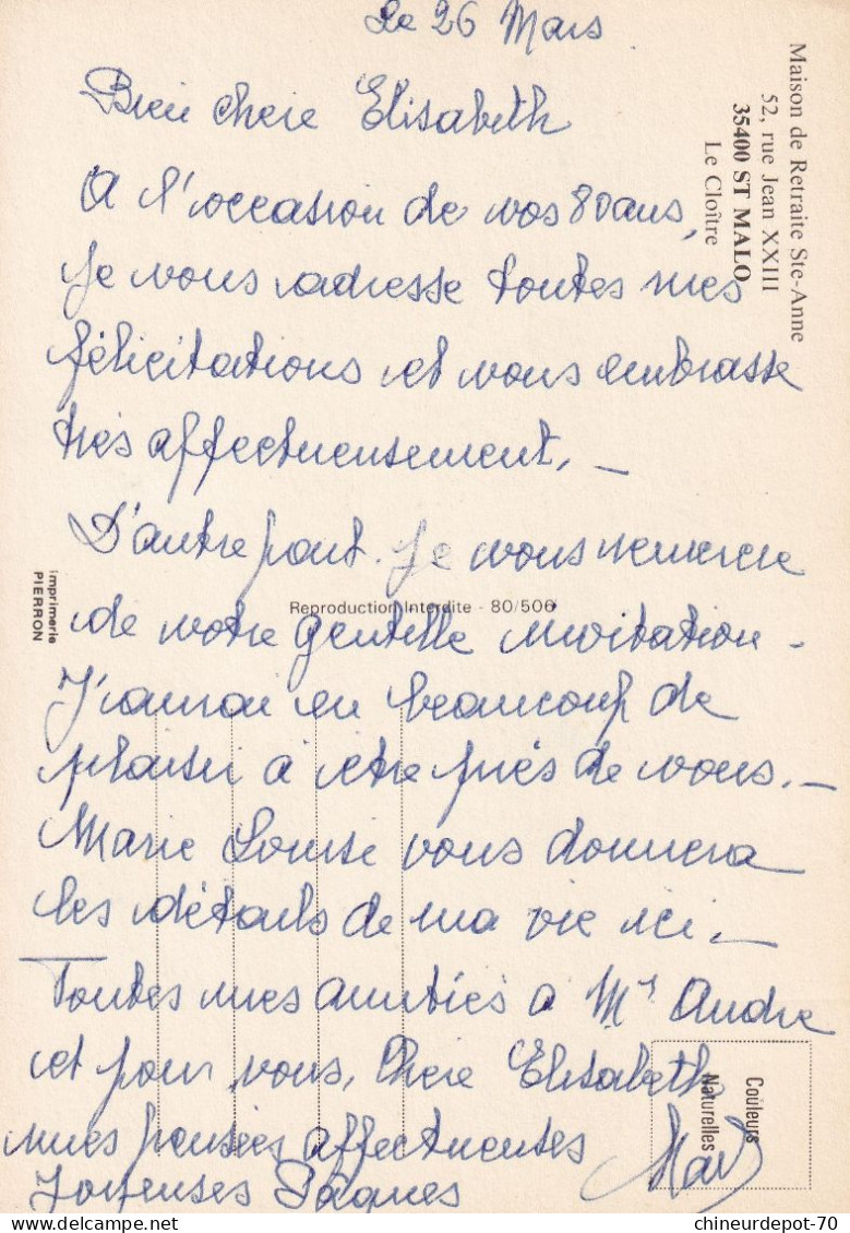 Maison De Retraite Ste-Anne 52 Rue Jean XXIII 35400 ST MALO Le Cloître Imprimerie PIERRON - Saint Malo