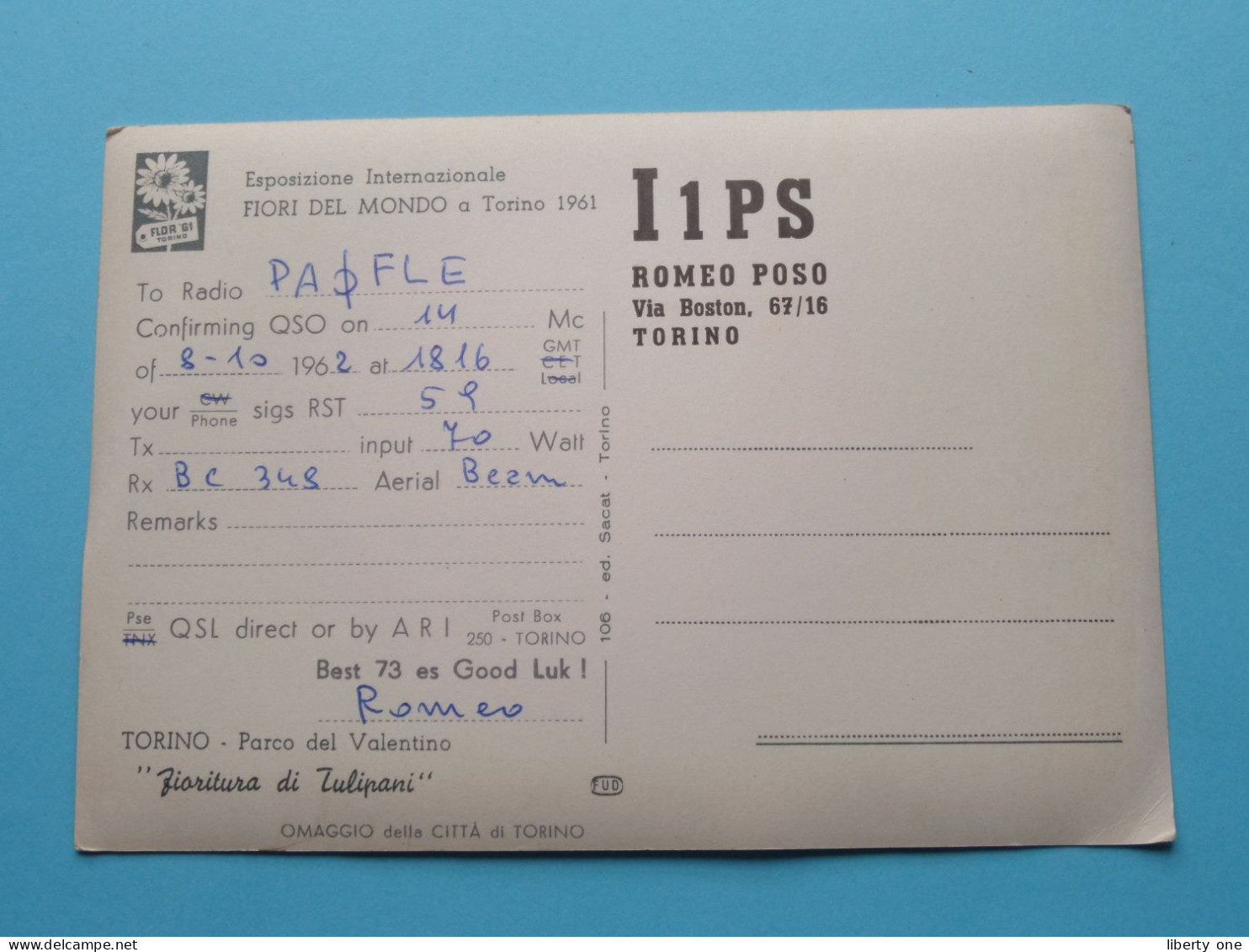 I1PS Romeo Poso TORINO ( Radio / QSL ) 1962 ( See SCANS ) ! - Other & Unclassified