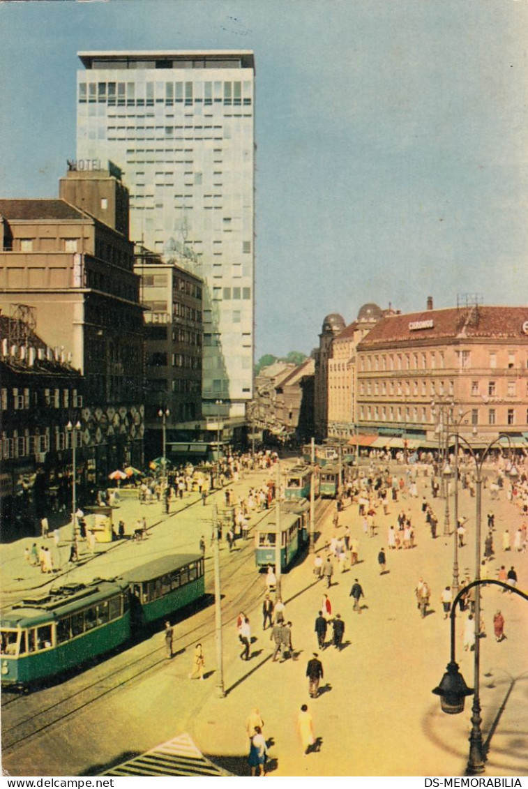 Zagreb - Trg Republike , Tram 1966 - Croatia