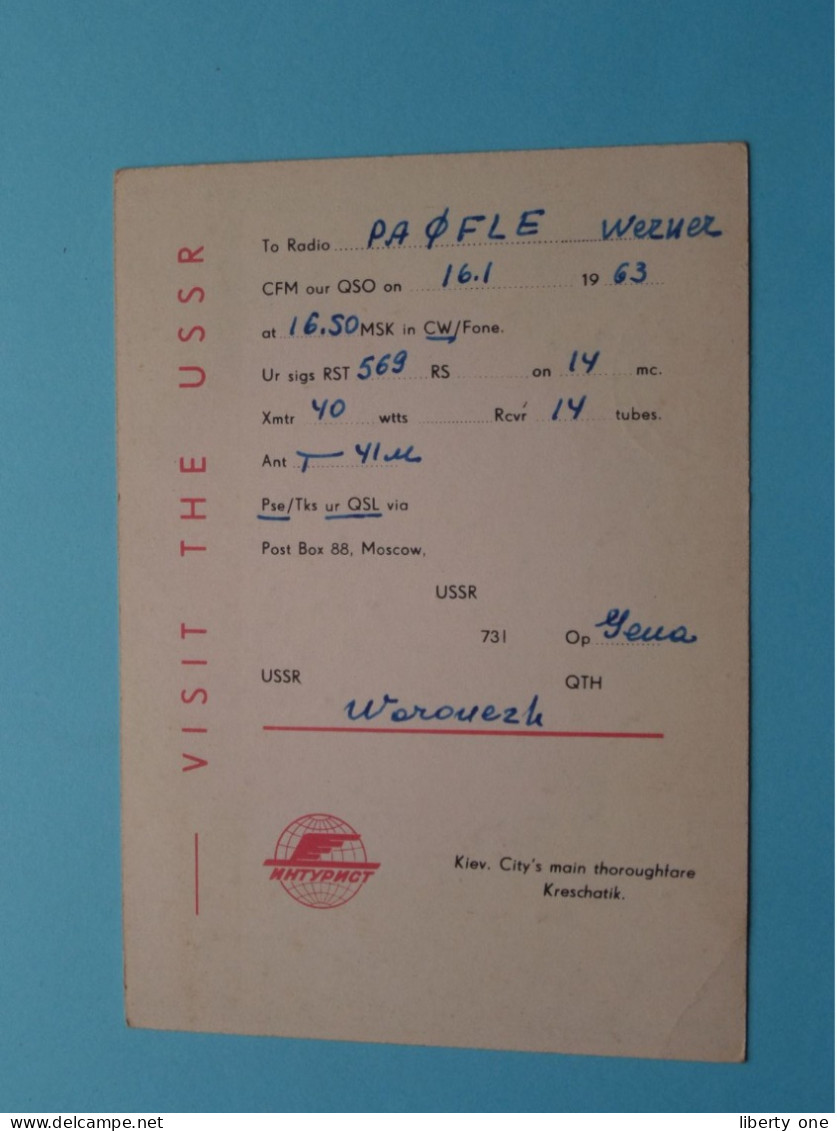 UW3QR Visit The U.S.S.R. - Werner ( Radio / QSL ) 1963 ( See SCANS ) ! - Altri & Non Classificati