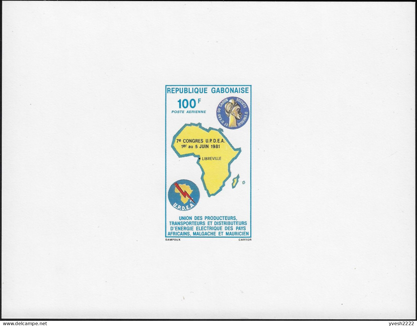 Gabon 1981  Y&T PA 250, Feuillet De Luxe. Transporteurs Et Distributeurs D'énergie électrique Des Pays Africains. Carte - Electricité