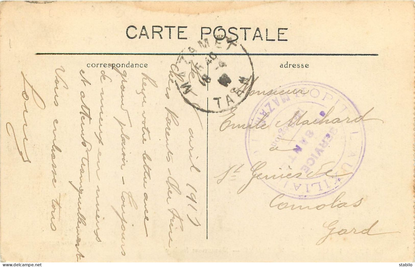 CACHET HOPITAL AUXILIAIRE N°10 - MAZAMET (TARN) - GUERRE 14/18 - SUR CARTE DE MAZAMET - 1. Weltkrieg 1914-1918
