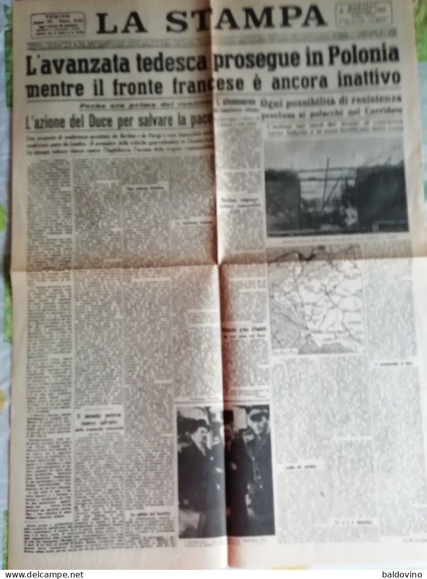 Copia Anastatica Prima Pagina La Stampa 5 Settembre 1939 - Sonstige & Ohne Zuordnung