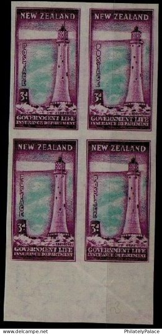 NEW ZEALAND - 1947 3d 'Eddystone Lighthouse' IMPERFORATE PLATE PROOF, Block 4v,MNH (**) VERY RARE - St.Vincent (1979-...)