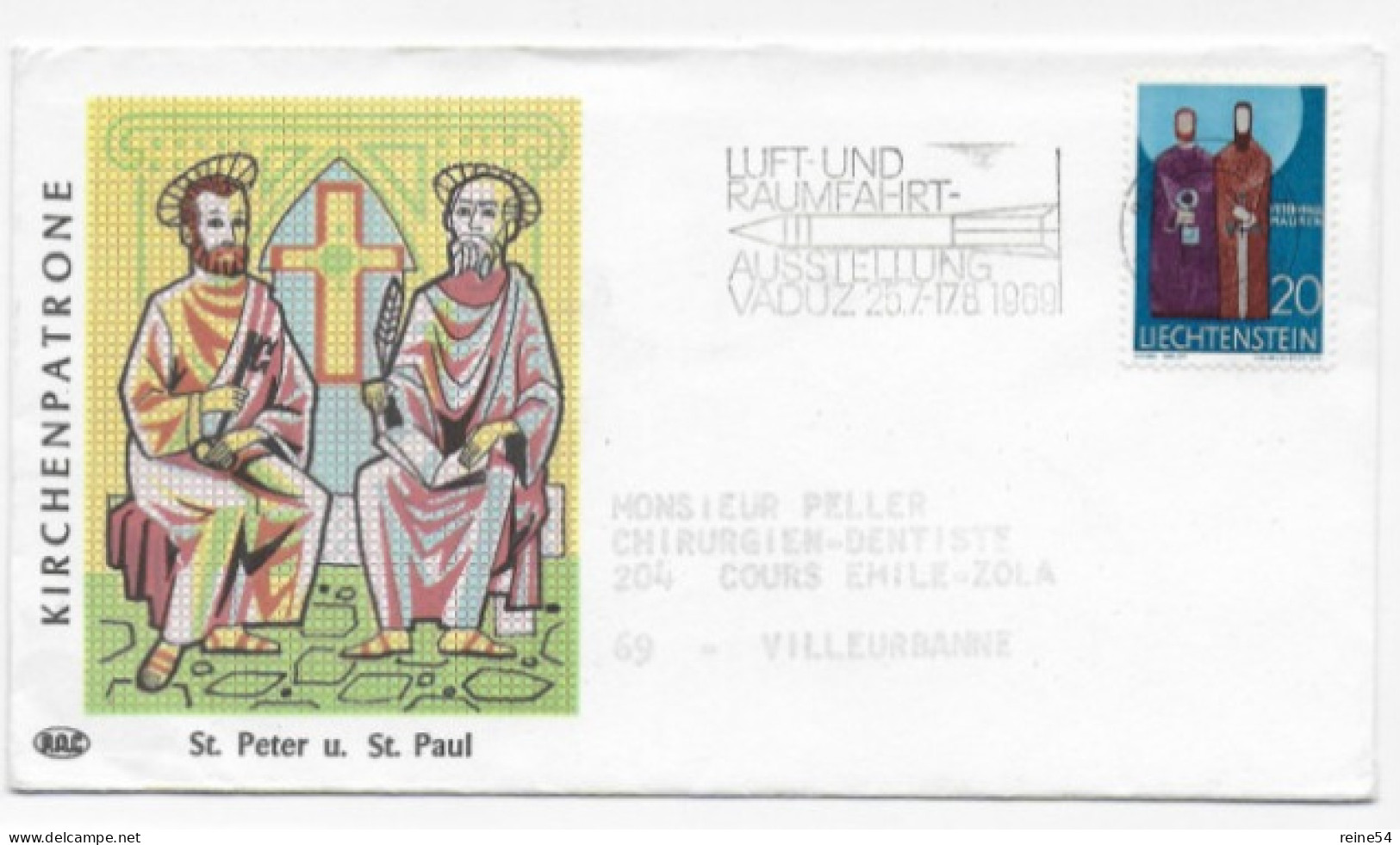 Enveloppe Premier Jour - Kirchenpatrone- Peter Paul Mauren  17-8-1969 Liechtenstein -Vaduz  (circulé) - Oblitérés