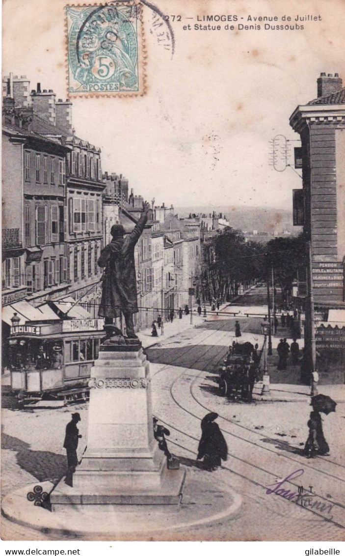 87 - Haute Vienne -  LIMOGES  -  Avenue De Juillet Et Statue De Denis Dussoubs - Limoges