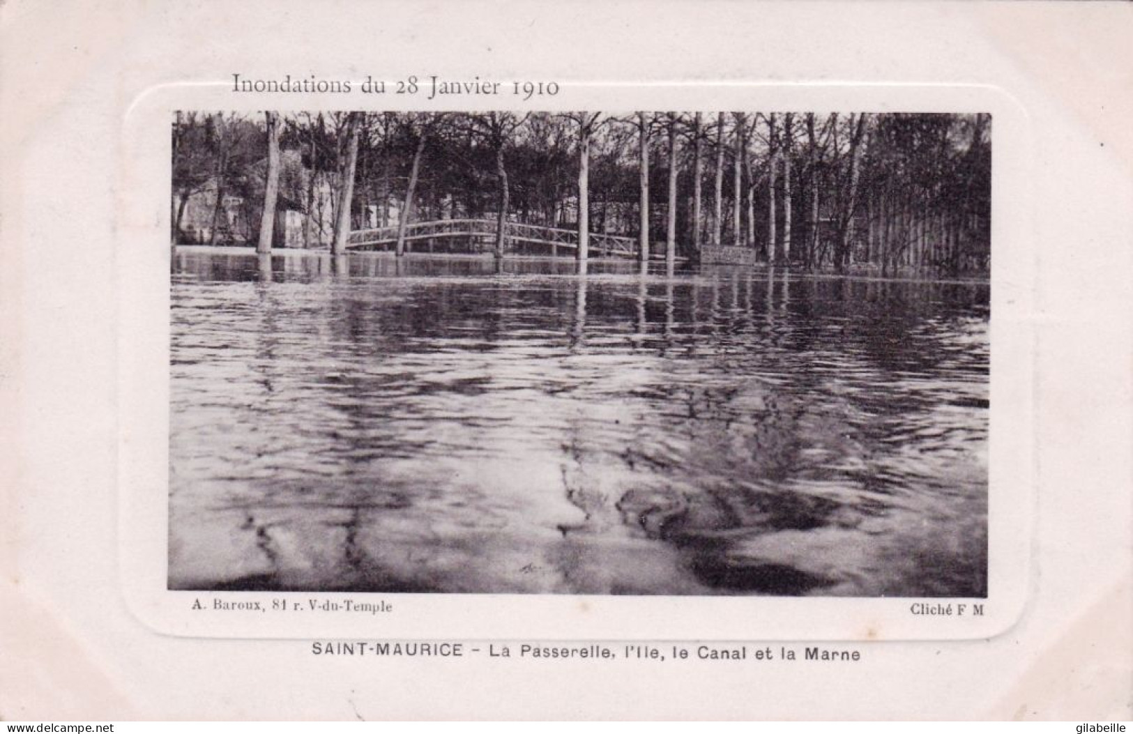 94 - Val De Marne -  Inondations Janvier 1910 -  SAINT MAURICE - La Passerelle - L Ile -  Le Canal Et La Marne - Saint Maurice