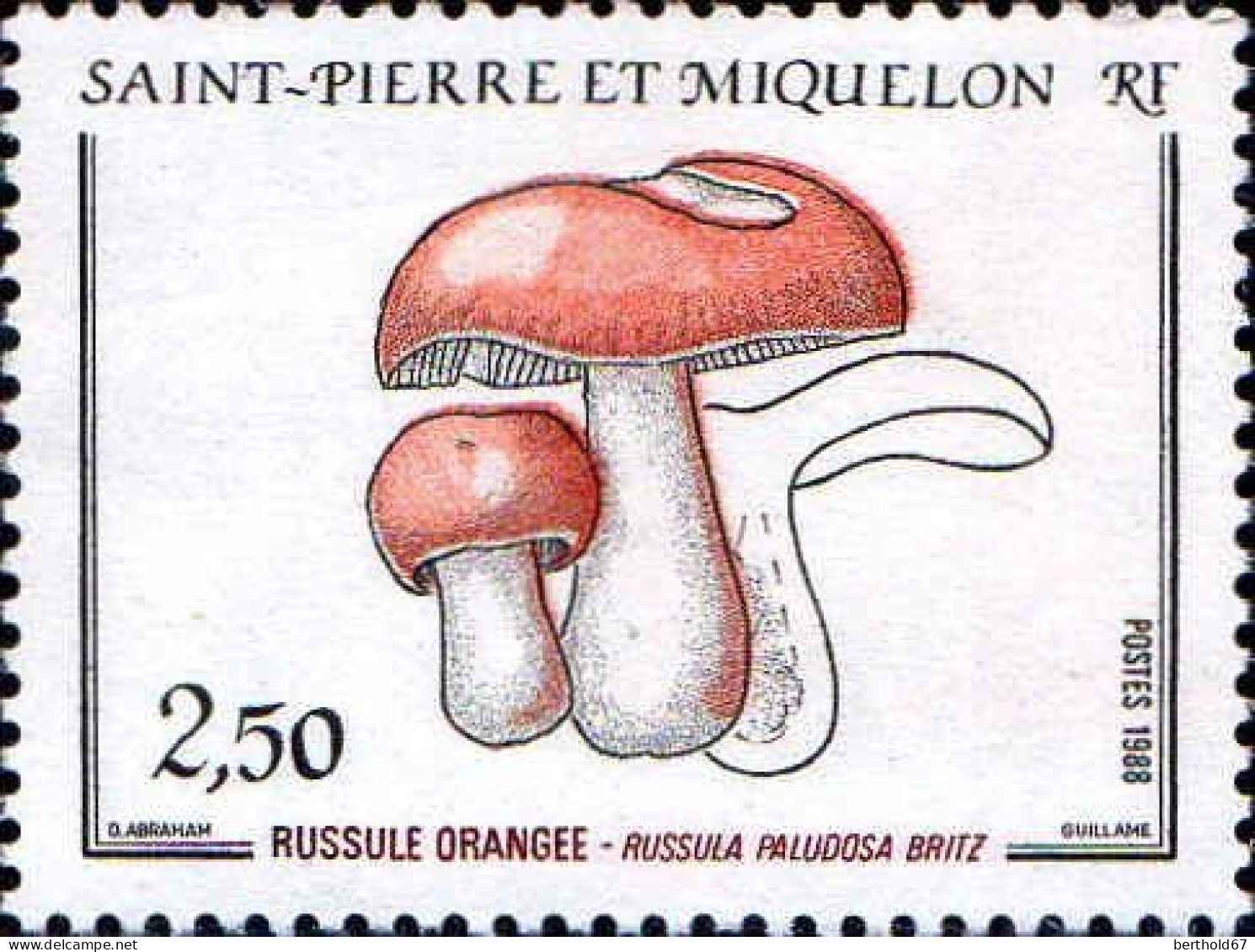 SPM Poste N** Yv: 486 Russule Orangée-Russula Paludosa Britz (Thème) - Champignons