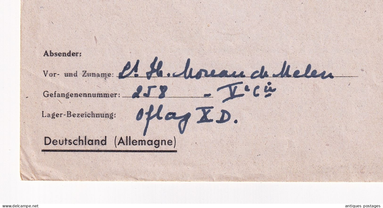 Fischbek 1944 Oflag X D Offizierslager Lieutenant Henri Moreau de Melen WW2 Liège Belgique Baron Ancion