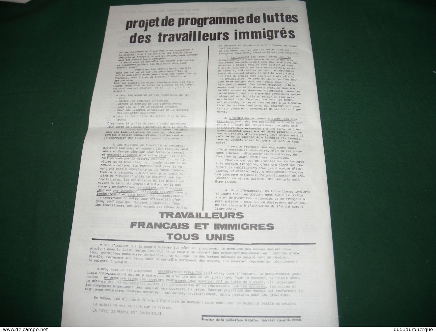 PROPAGANDE 68 : LA CAUSE DU PEUPLE N ° 5  JOURNAL DE FRONT POPULAIRE , 29 MAI 1968 - 1950 à Nos Jours