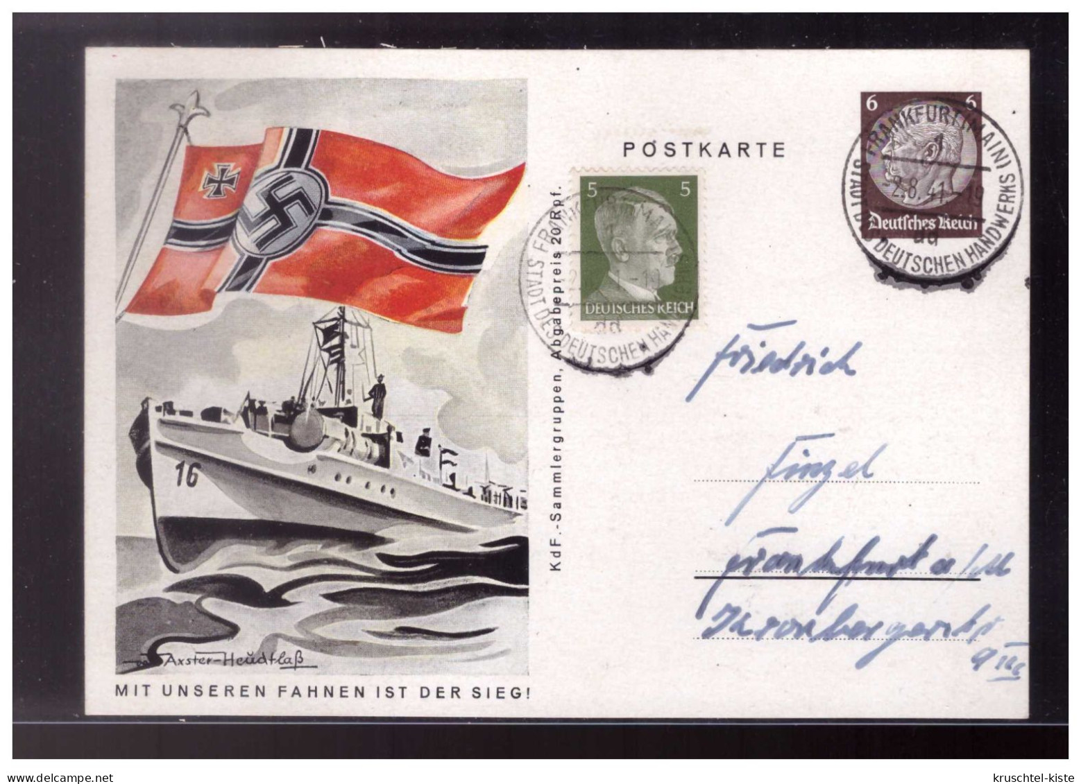 DT- Reich (024212) Ganzsache P243/ 07 Schnellboote, Mit Tagesstempel! Frankfurt Vom 2.8.1941 - Cartes Postales