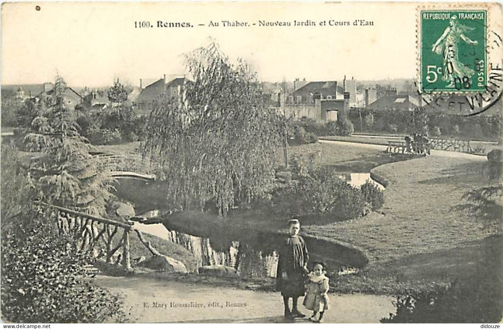 35 - Rennes - Au Thabor - Nouveau Jardin Et Cours D'Eau - Animée - Oblitération Ronde De 1908 - CPA - Voir Scans Recto-V - Rennes